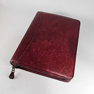 Franklin Quest Planner Binder Top-Grain Leather 10"x8" 7Ring Zip Around Burgundy